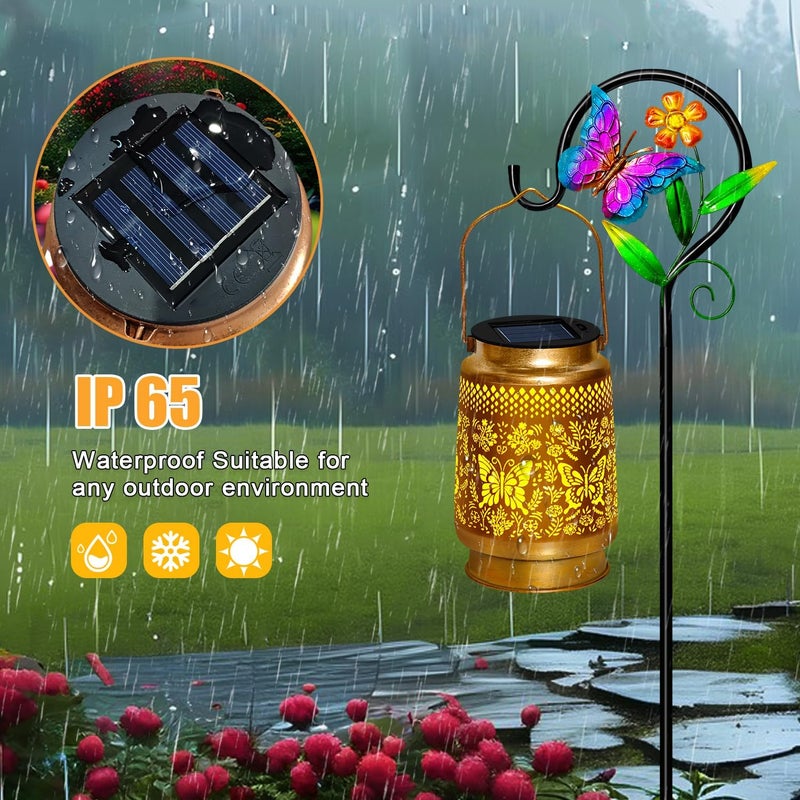 EDOF 2 Pack Butterfly Solar Lanterns Outdoor Waterproof Hanging,Metal Solar Garden Lanterns for Yard Patio Pathway Lawn Front Porch,Birthday Gifts for Mom Woman Grandma - Image 5